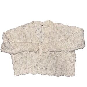 Free People Ivory Chunky Knit Cotton V-Neck Sweater Womens Cream OB1351824